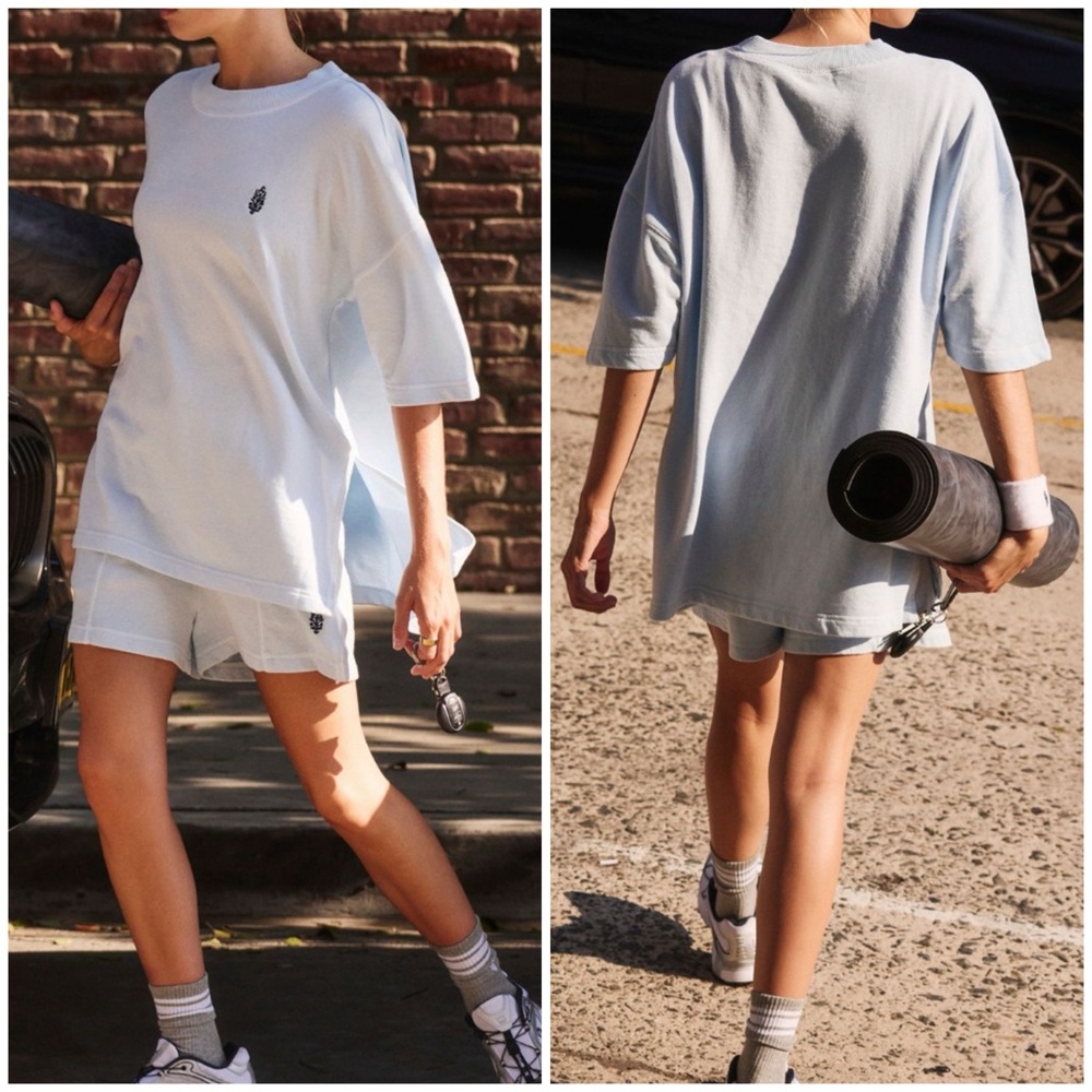 Free People Light Blue Oversized Short Sleeve Tee
